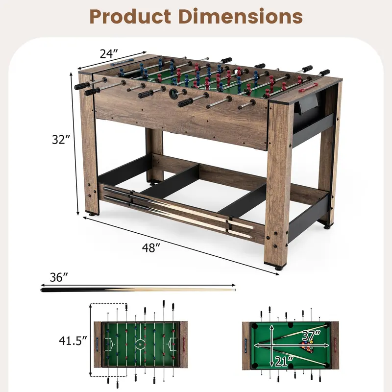 Goplus 48"-Kombinationsspiel-Tisch mit Tischfußball und Billard für Erwachsene
