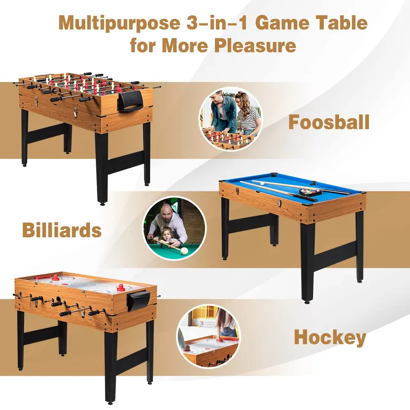 GoPlus 48-Zoll-Spieletisch, 3-in-1-Kombinationstisch mit Erwachsenen-Fußballtisch