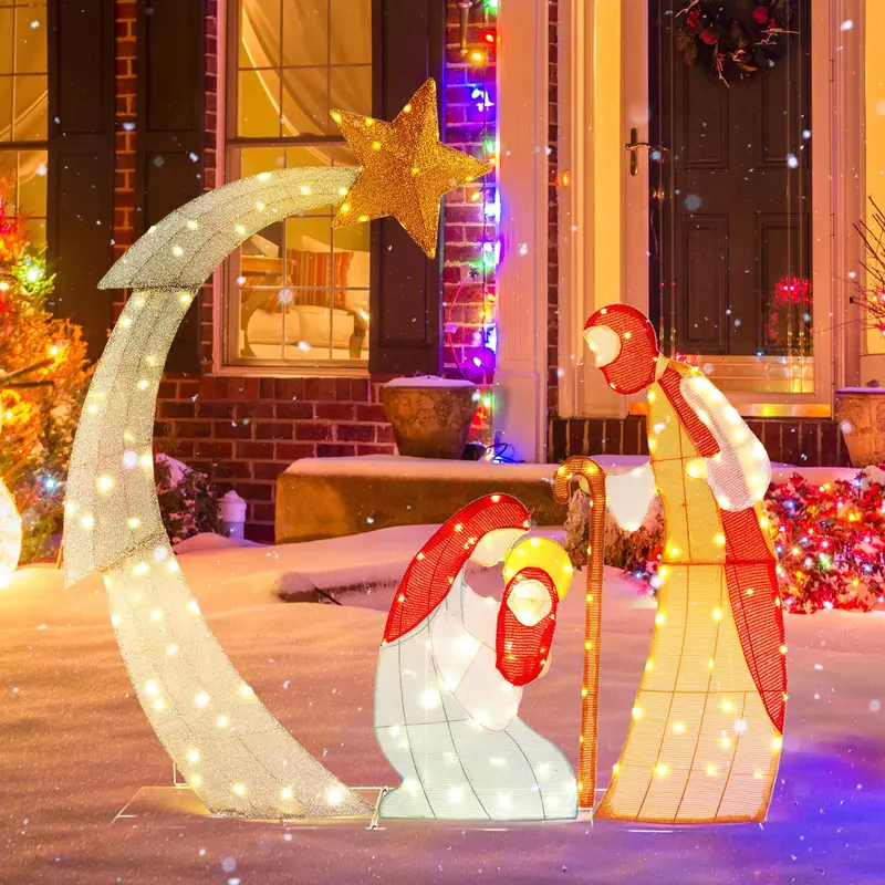 GoPlus 5 ft. beleuchtetes Weihnachtskrippenset, mit 140 warmweißen LED-Leuchten