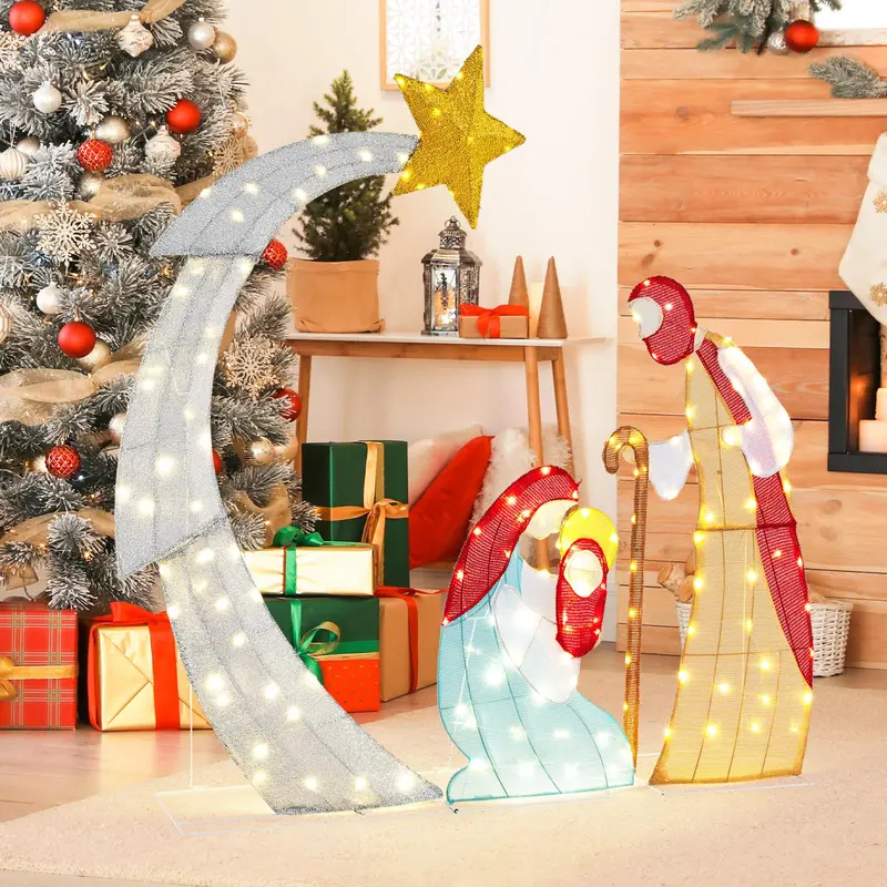 GoPlus 5 ft. beleuchtetes Weihnachtskrippenset, mit 140 warmweißen LED-Leuchten 2