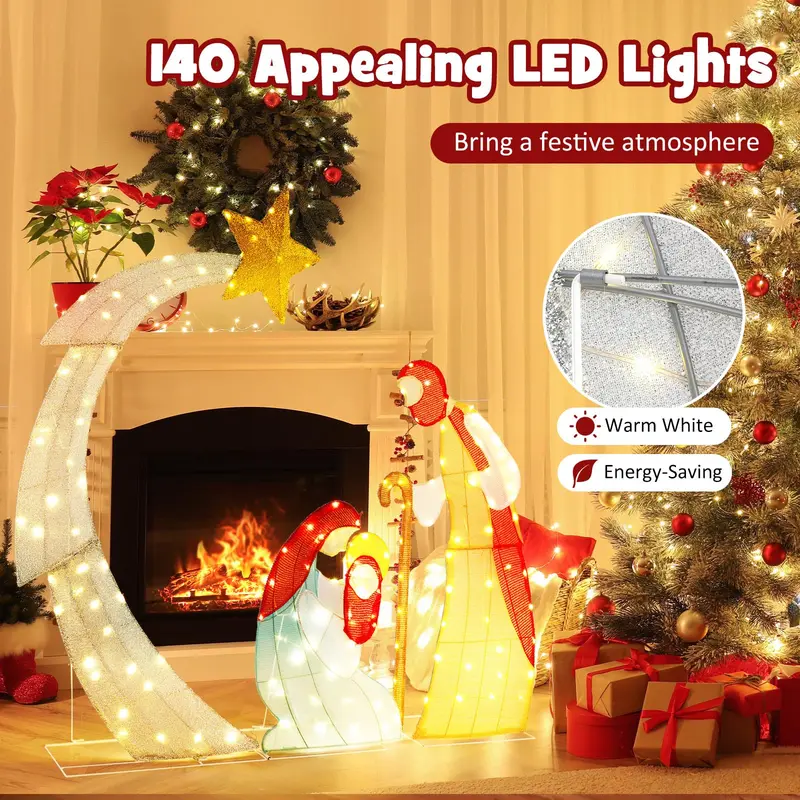 GoPlus 5 ft. beleuchtetes Weihnachtskrippenset, mit 140 warmweißen LED-Leuchten