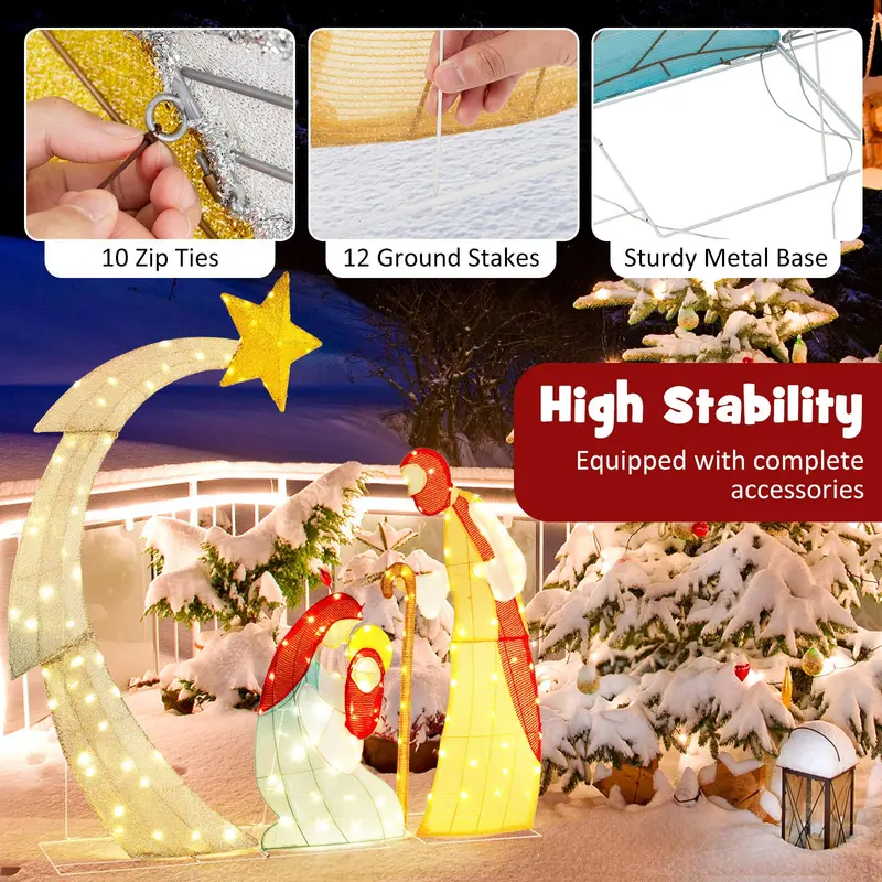 GoPlus 5 ft. beleuchtetes Weihnachtskrippenset, mit 140 warmweißen LED-Leuchten