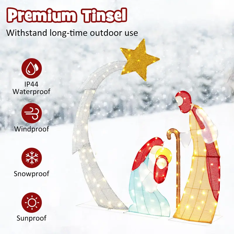 GoPlus 5 ft. beleuchtetes Weihnachtskrippenset, mit 140 warmweißen LED-Leuchten