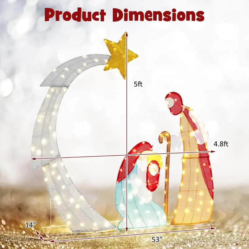 GoPlus 5 ft. beleuchtetes Weihnachtskrippenset, mit 140 warmweißen LED-Leuchten