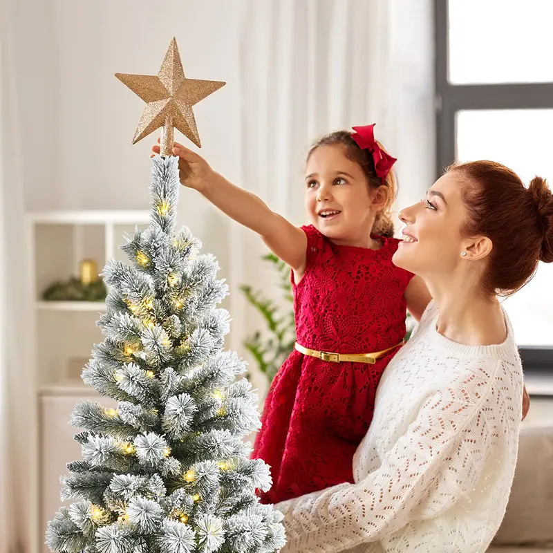 GoPlus 5-Fuß-vorgefertigter, beleuchteter Schnee-besprühter Weihnachtsbaum – hochwertiger klappbarer künstlicher Kiefernbaum mit 9 Lichtmodi und 140 farbwechselnden LED-Leuchten 2