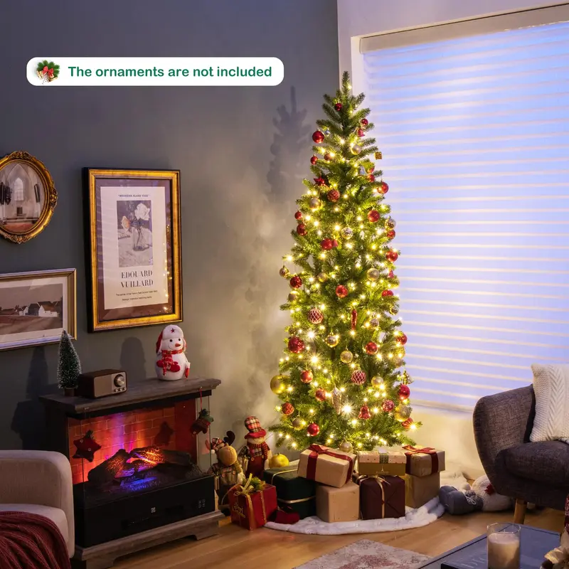 GoPlus 5-Fuß-vorgefertigter Bleistift-Weihnachtsbaum mit integrierter Beleuchtung, klappbarer künstlicher schlanker Baum mit 390 PVC-/PE-Zweigspitzen 2