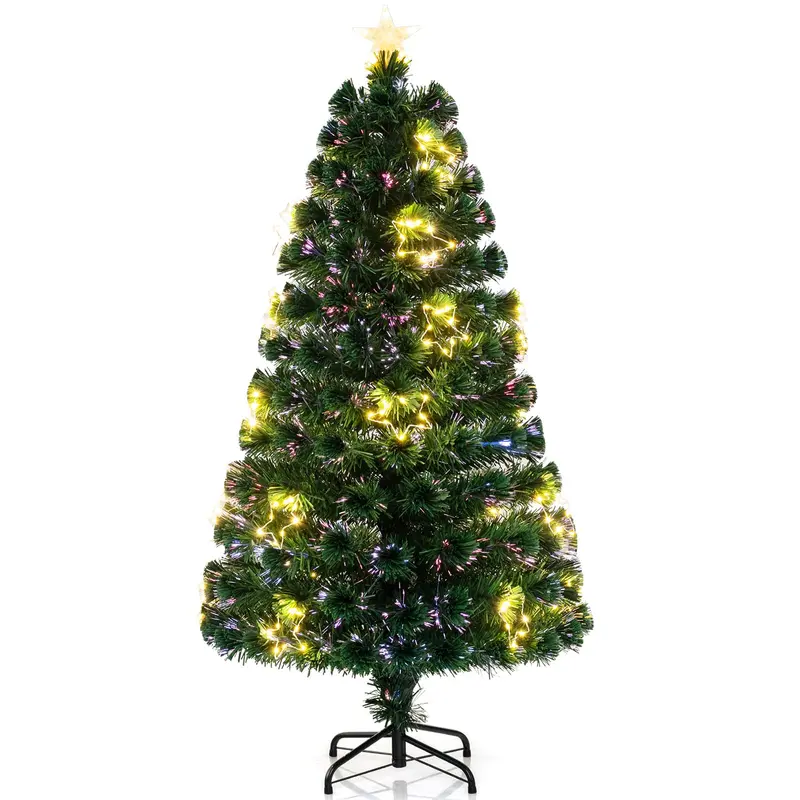 GoPlus 5-Fuß-vorgefertigter Weihnachtsbaum mit Faseroptikbeleuchtung – künstlicher, beleuchteter Weihnachtsbaum mit 24 warm-weißen, formverstellbaren Stern-Lichterketten