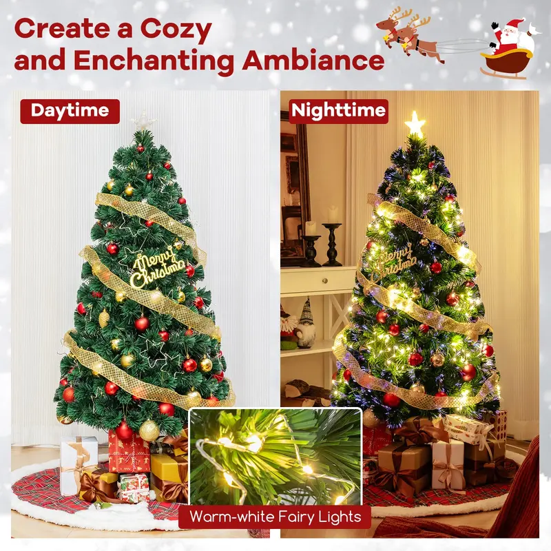 GoPlus 5-Fuß-vorgefertigter Weihnachtsbaum mit Faseroptikbeleuchtung – künstlicher, beleuchteter Weihnachtsbaum mit 24 warm-weißen, formverstellbaren Stern-Lichterketten 2