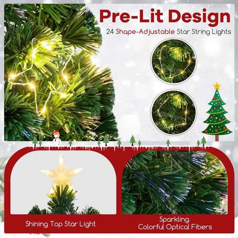 GoPlus 5-Fuß-vorgefertigter Weihnachtsbaum mit Faseroptikbeleuchtung – künstlicher, beleuchteter Weihnachtsbaum mit 24 warm-weißen, formverstellbaren Stern-Lichterketten