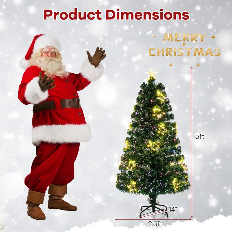 GoPlus 5-Fuß-vorgefertigter Weihnachtsbaum mit Faseroptikbeleuchtung – künstlicher, beleuchteter Weihnachtsbaum mit 24 warm-weißen, formverstellbaren Stern-Lichterketten