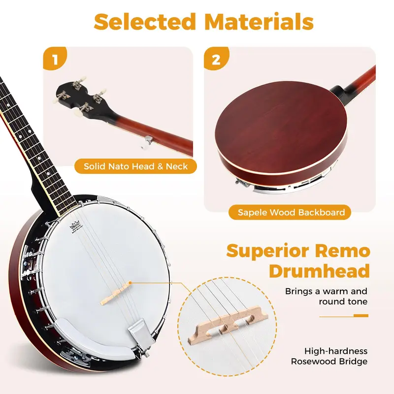 Goplus 5-Saitiger Banjo mit Remo-Fell 2