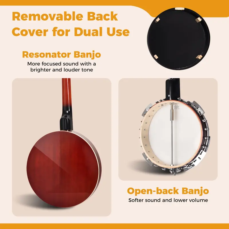 Goplus 5-Saitiger Banjo mit Remo-Fell