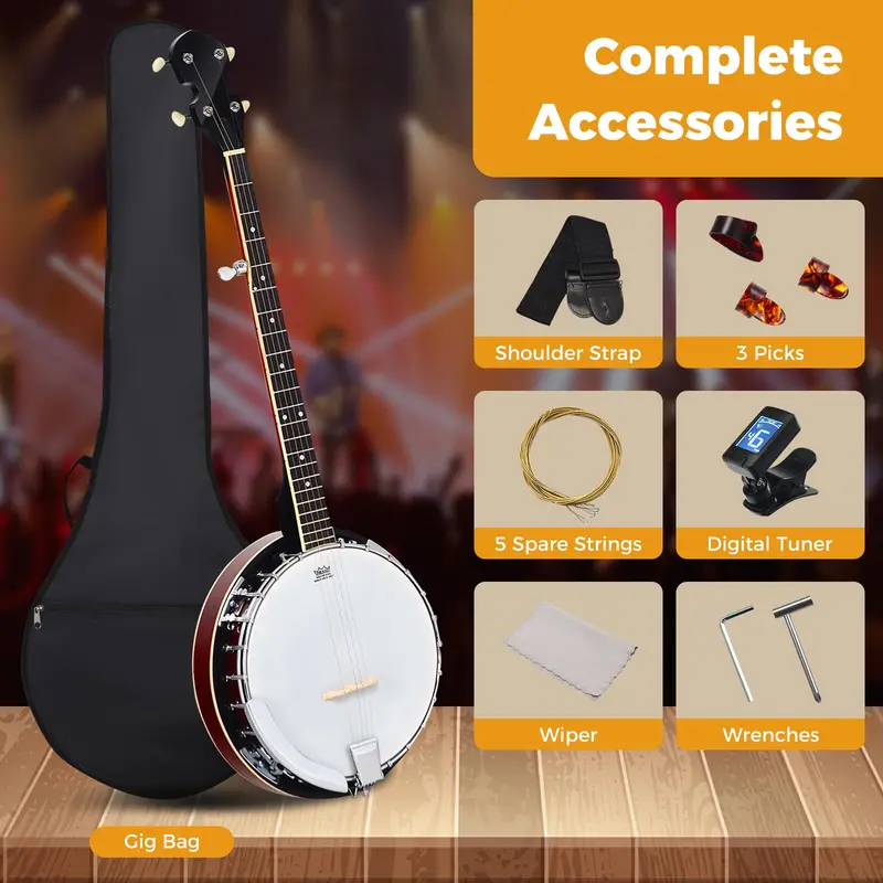 Goplus 5-Saitiger Banjo mit Remo-Fell