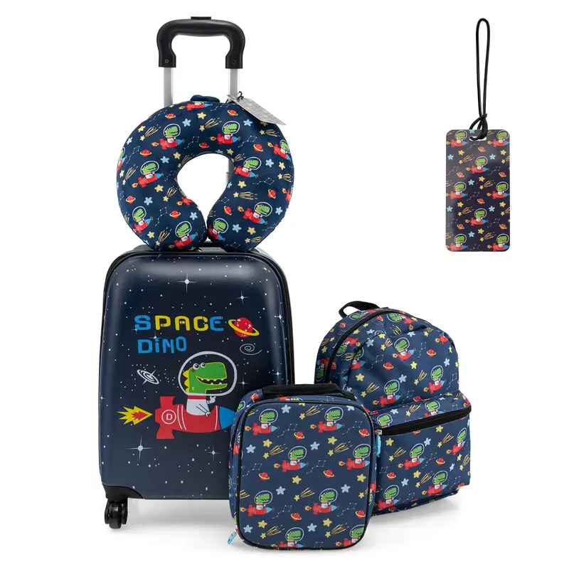 Goplus 5-teiliges Koffer-Set für Kinder: 15" Handgepäck-Koffer mit 13" Rucksack, Nackenkissen und Lunchbag