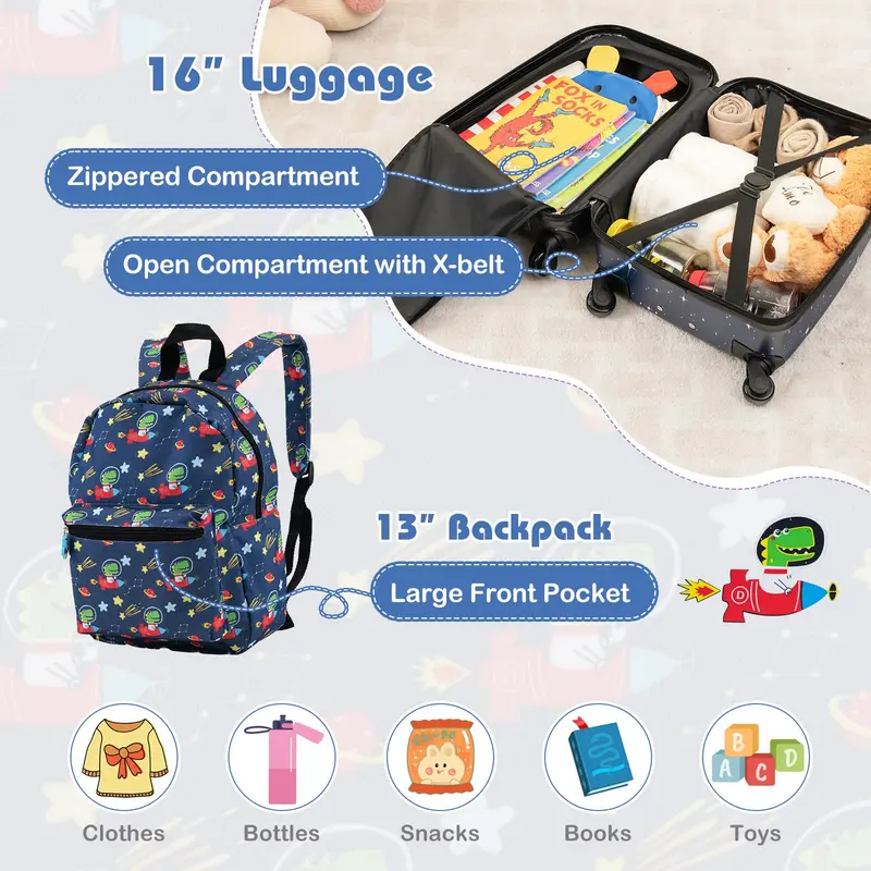 Goplus 5-teiliges Koffer-Set für Kinder: 15" Handgepäck-Koffer mit 13" Rucksack, Nackenkissen und Lunchbag