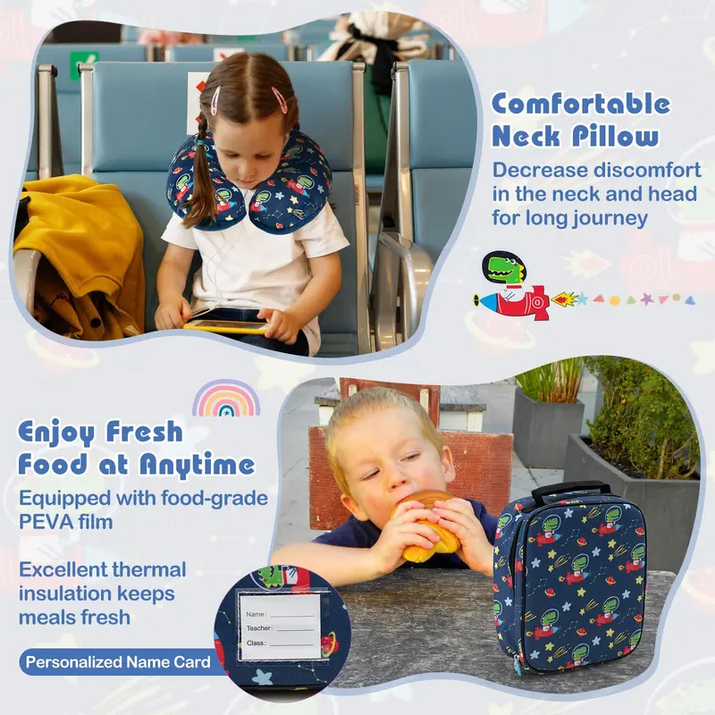 Goplus 5-teiliges Koffer-Set für Kinder: 15" Handgepäck-Koffer mit 13" Rucksack, Nackenkissen und Lunchbag