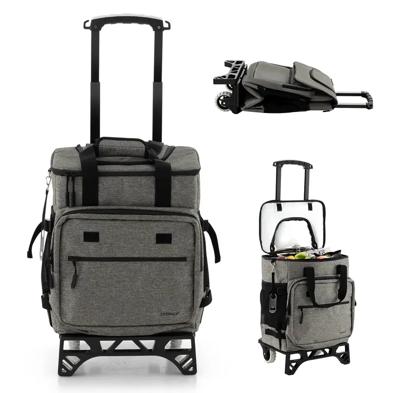 GoPlus 50-Dosen-klappbarer Rollkühler, 3-in-1 tragbarer isolierter Soft-Kühler mit beweglichen Rädern