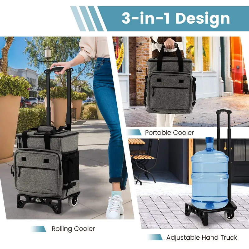 GoPlus 50-Dosen-klappbarer Rollkühler, 3-in-1 tragbarer isolierter Soft-Kühler mit beweglichen Rädern 2