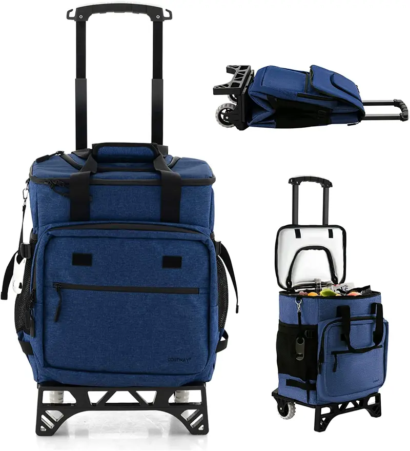 GoPlus 50-Dosen-klappbarer Rollkühler, 3-in-1 tragbarer isolierter Soft-Kühler mit beweglichen Rädern