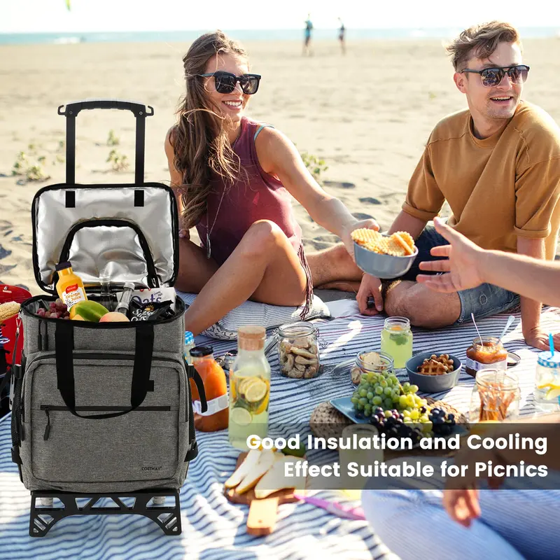 GoPlus 50-Dosen-klappbarer Rollkühler, 3-in-1 tragbarer isolierter Soft-Kühler mit beweglichen Rädern