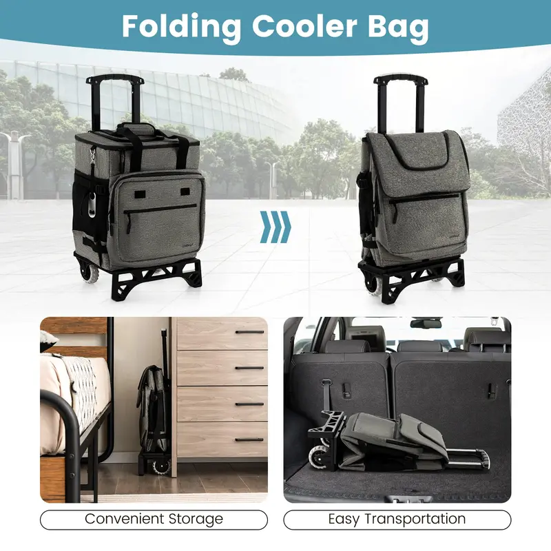 GoPlus 50-Dosen-klappbarer Rollkühler, 3-in-1 tragbarer isolierter Soft-Kühler mit beweglichen Rädern