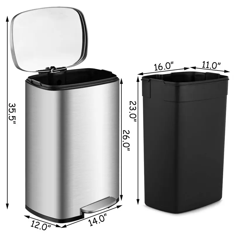 Goplus 50-Liter-/13,2-Gallonen-Edelstahl-Tretmülleimer
