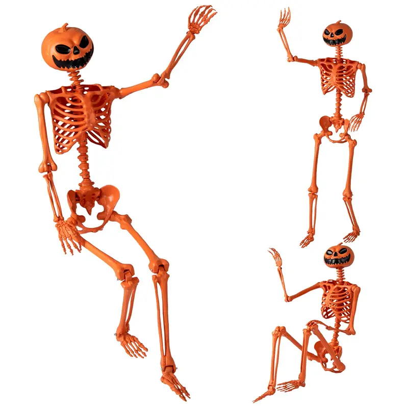 GoPlus 5,2 ft (ca. 158 cm) lebensgroßer, beweglicher Skelettdrache mit Kürbis-Kopf – Halloween-Dekoration in Orange