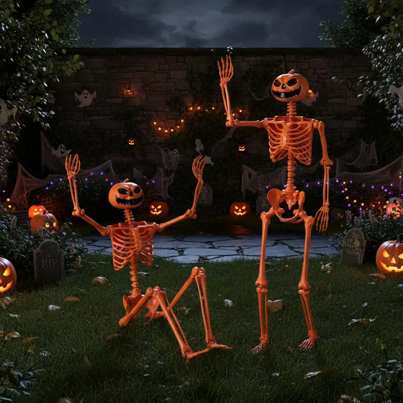 GoPlus 5,2 ft (ca. 158 cm) lebensgroßer, beweglicher Skelettdrache mit Kürbis-Kopf – Halloween-Dekoration in Orange 2