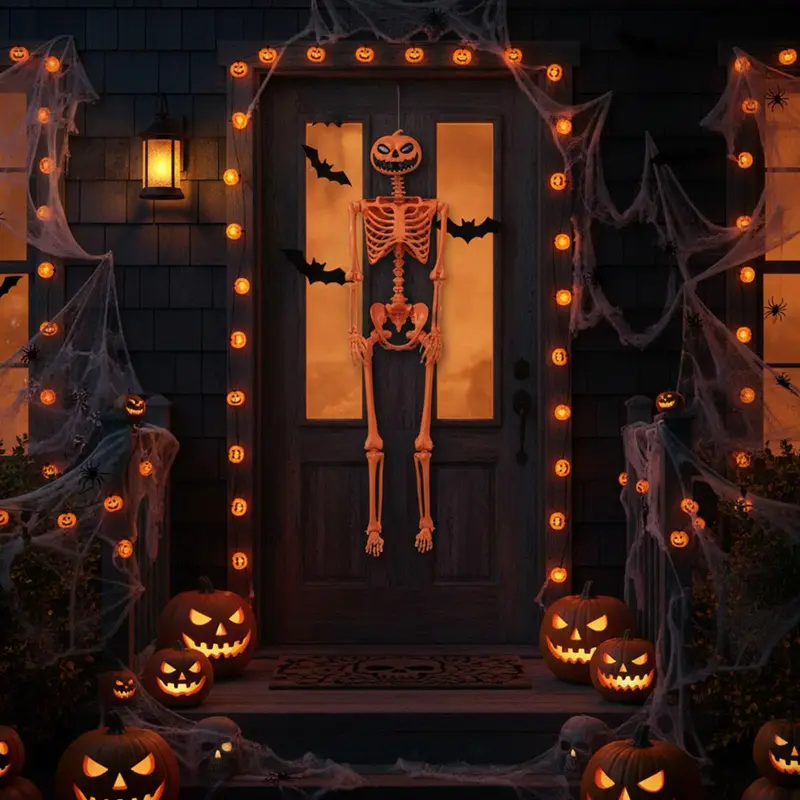 GoPlus 5,2 ft (ca. 158 cm) lebensgroßer, beweglicher Skelettdrache mit Kürbis-Kopf – Halloween-Dekoration in Orange
