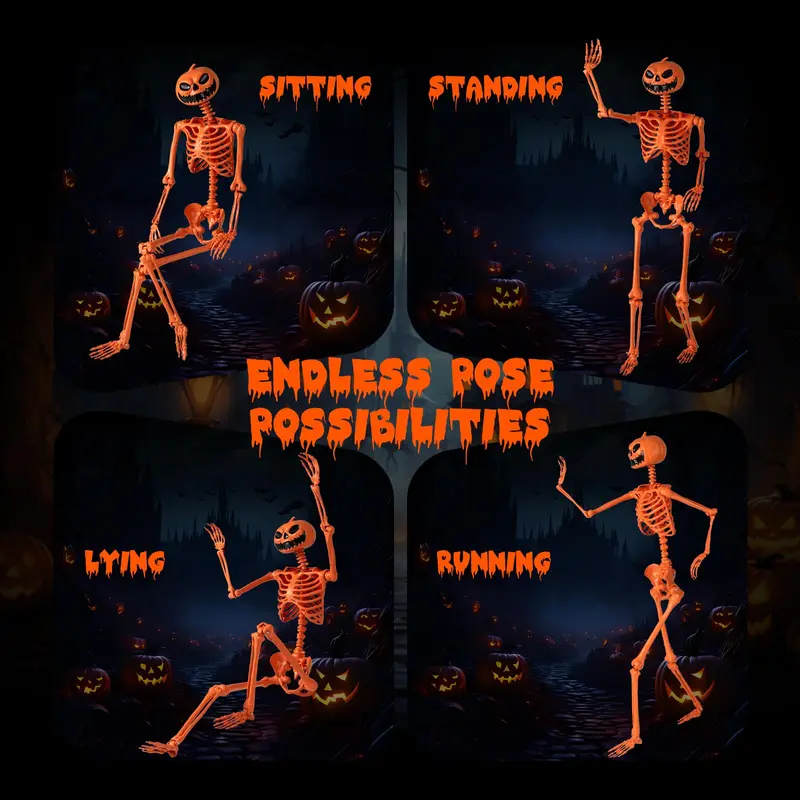 GoPlus 5,2 ft (ca. 158 cm) lebensgroßer, beweglicher Skelettdrache mit Kürbis-Kopf – Halloween-Dekoration in Orange