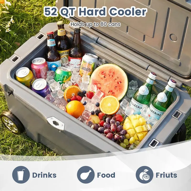 GoPlus 52-Quart isolierter Rollkühler mit 6-Tage-Eis-Haltbarkeit, Zuggriff und Rädern