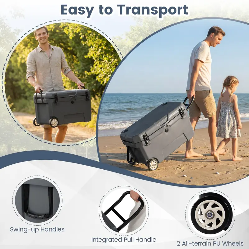 GoPlus 52-Quart isolierter Rollkühler mit 6-Tage-Eis-Haltbarkeit, Zuggriff und Rädern