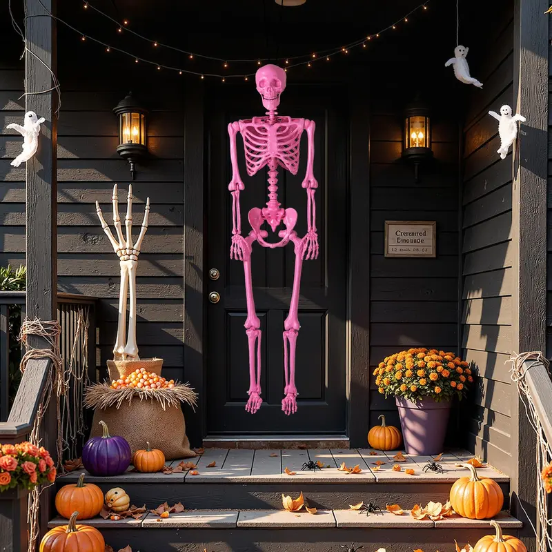Goplus 5,5 Fuß Halloween-Rosa-Skelett in Lebensgröße mit beweglichen Gelenken 2