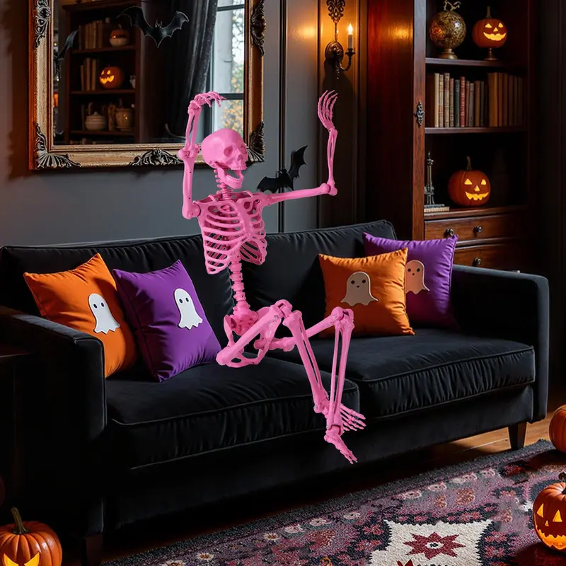 Goplus 5,5 Fuß Halloween-Rosa-Skelett in Lebensgröße mit beweglichen Gelenken
