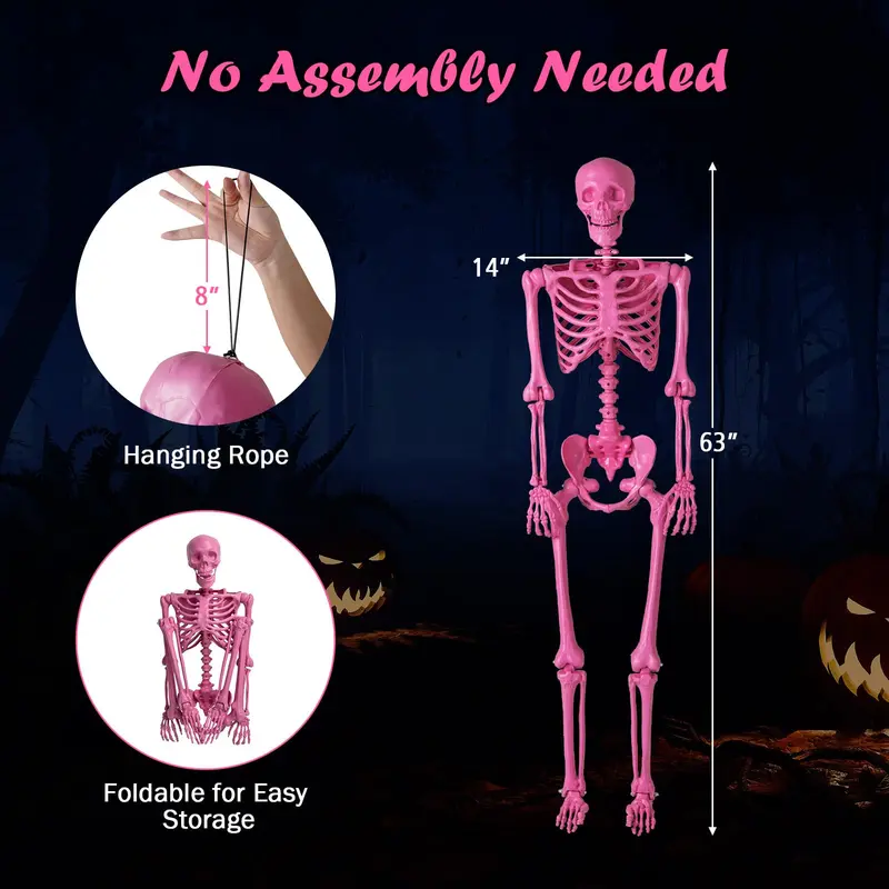 Goplus 5,5 Fuß Halloween-Rosa-Skelett in Lebensgröße mit beweglichen Gelenken