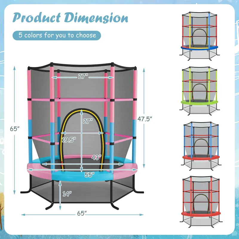 Goplus 55"-Trampolin für Kinder, 4,6 ft Mini-Trampolin für Kleinkinder mit ASTM-Zertifizierung und Sicherheitsnetz