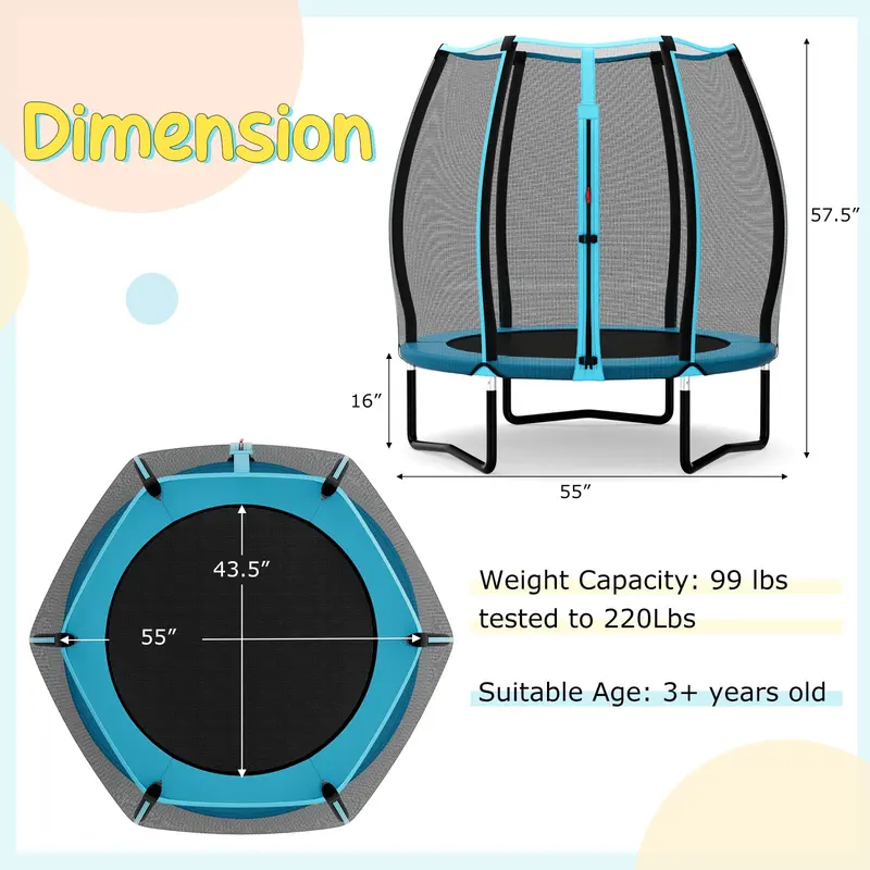 Goplus 55" Trampolin für Kinder, ASTM-zertifiziertes Mini-Trampolin für Kleinkinder mit Sicherheitsnetz