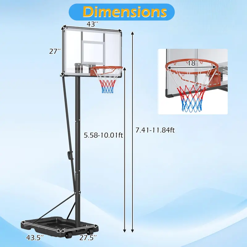 Goplus 5,6–10 Fuß verstellbarer tragbarer Basketballkorb für Erwachsene – für Außenbereich, Garten und Auffahrt