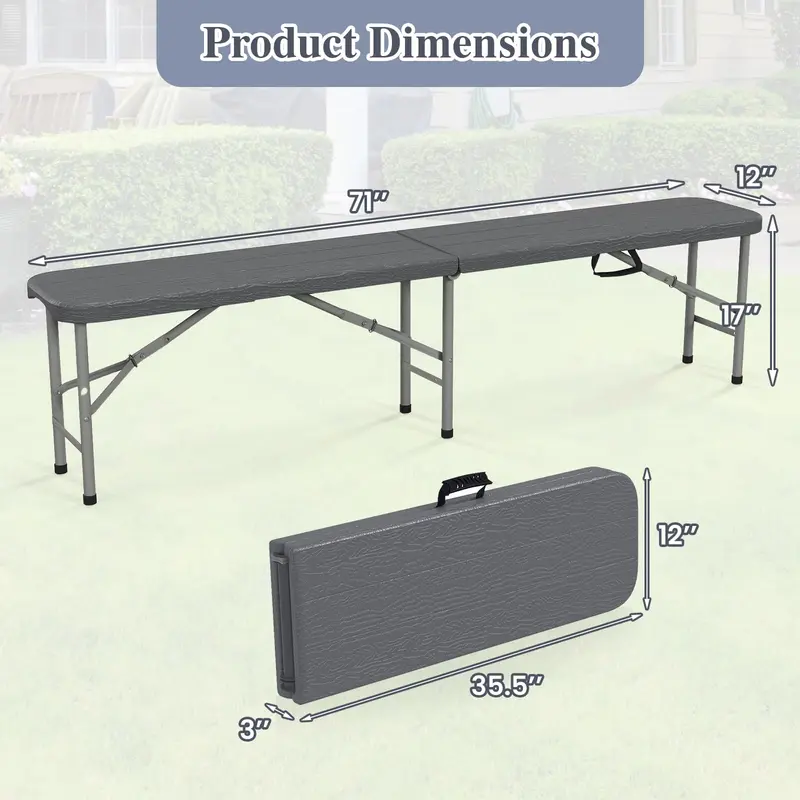 Goplus 6 FT 3-teiliges tragbares Picknicktisch-Bank-Set, faltbare Picknicktische aus HDPE-Kunststoff mit holzähnlicher Optik und Bänken