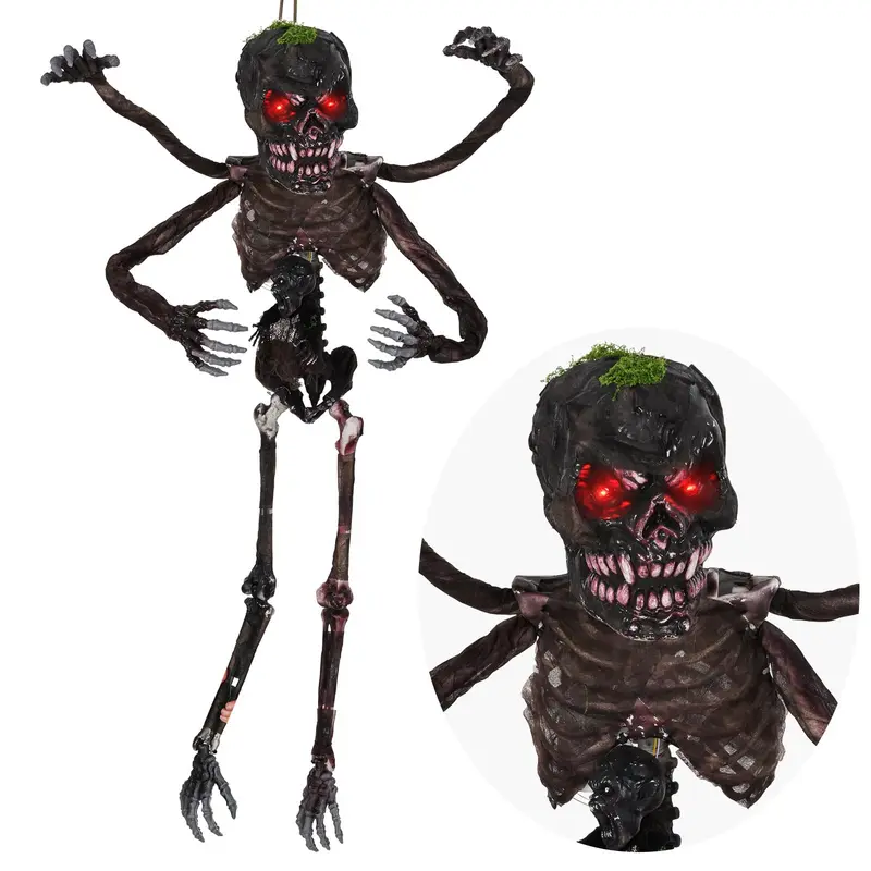 Goplus 6 FT animierte Halloween-Dekoration: hängender Zombie mit klangaktivierter Skelettdarstellung