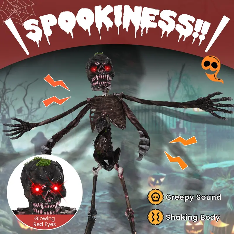 Goplus 6 FT animierte Halloween-Dekoration: hängender Zombie mit klangaktivierter Skelettdarstellung 2
