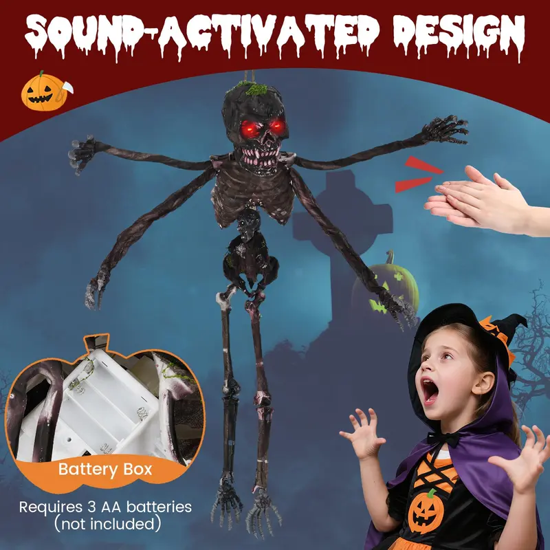 Goplus 6 FT animierte Halloween-Dekoration: hängender Zombie mit klangaktivierter Skelettdarstellung