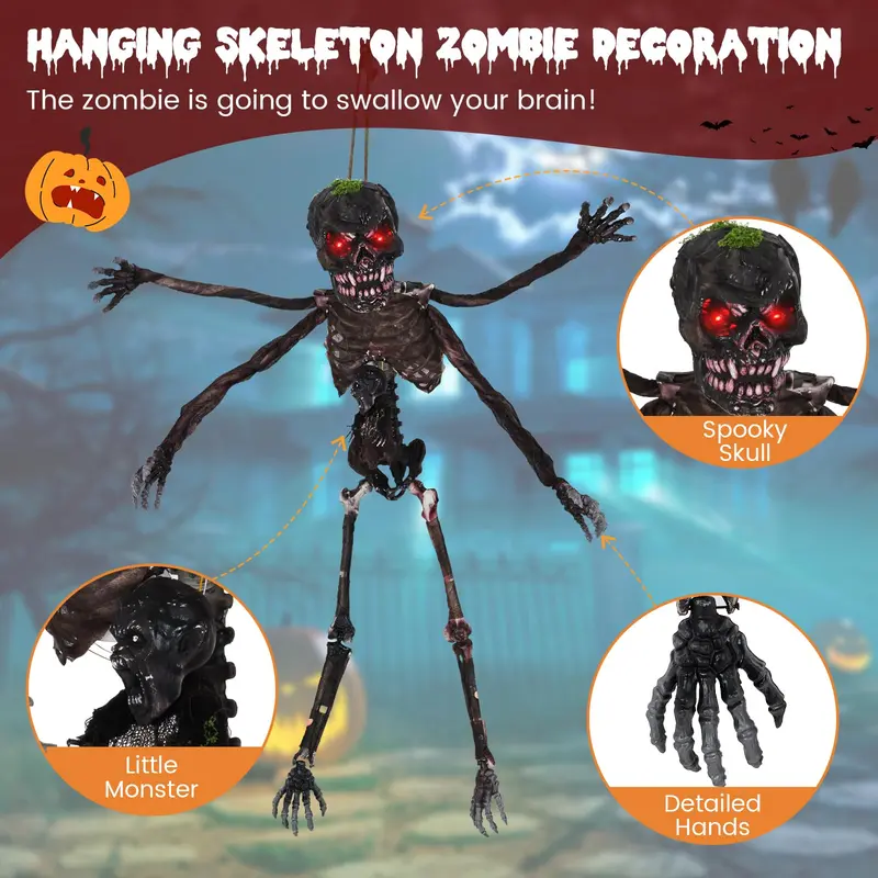 Goplus 6 FT animierte Halloween-Dekoration: hängender Zombie mit klangaktivierter Skelettdarstellung