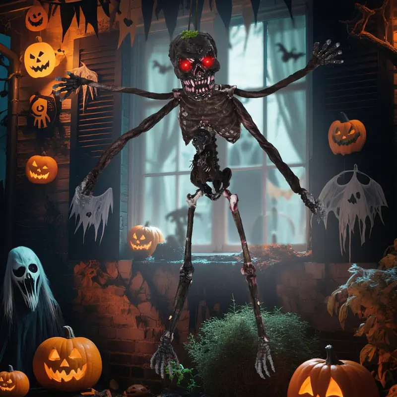 Goplus 6 FT animierte Halloween-Dekoration: hängender Zombie mit klangaktivierter Skelettdarstellung