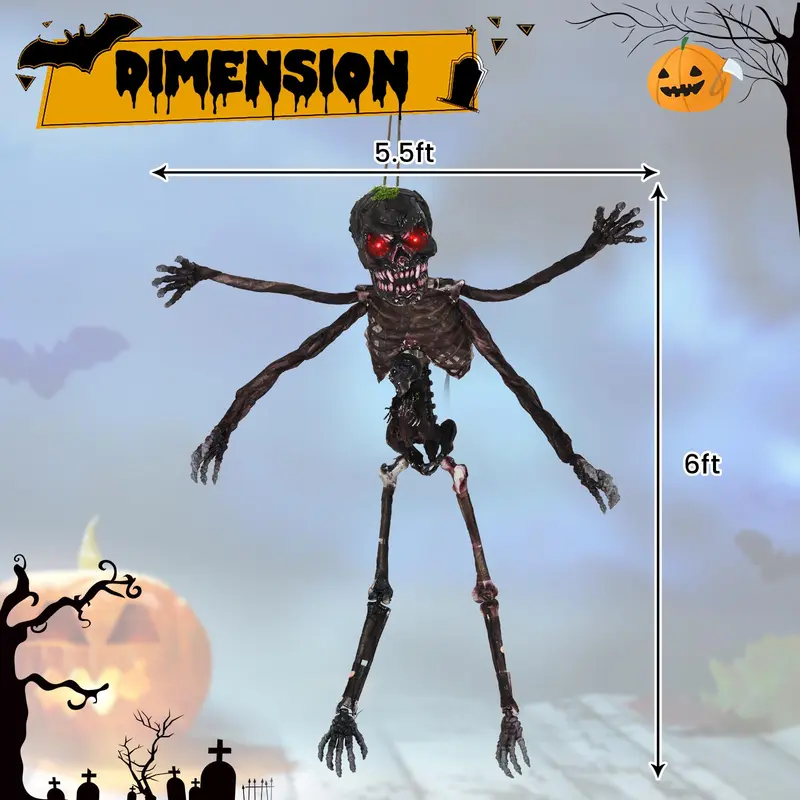Goplus 6 FT animierte Halloween-Dekoration: hängender Zombie mit klangaktivierter Skelettdarstellung