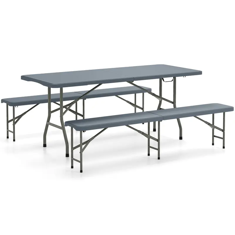 Goplus 6-Fuß-3-teiliges tragbares Picknick-Tisch-Bank-Set, klappbare Picknicktische aus HDPE-Kunststoff mit Bänken