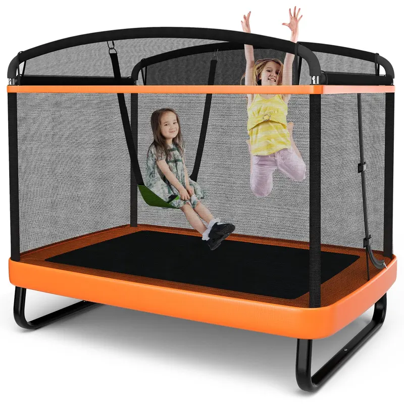 Goplus 6-Fuß-Kindertrampolin mit Schaukel, rechteckiges Freizeittrampolin mit Sicherheitsnetz nach ASTM-Standard