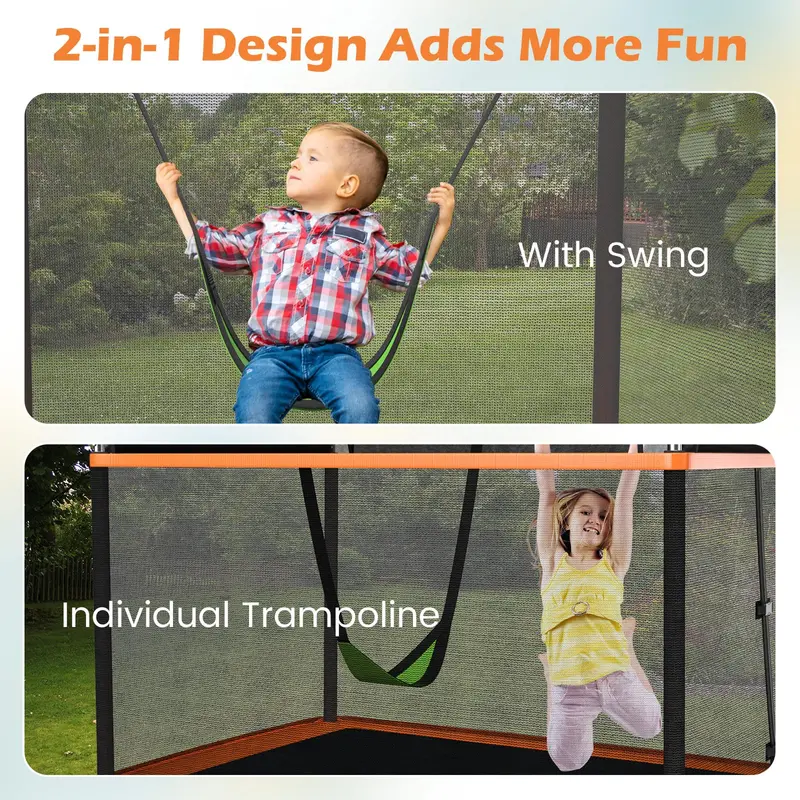 Goplus 6-Fuß-Kindertrampolin mit Schaukel, rechteckiges Freizeittrampolin mit Sicherheitsnetz nach ASTM-Standard 2