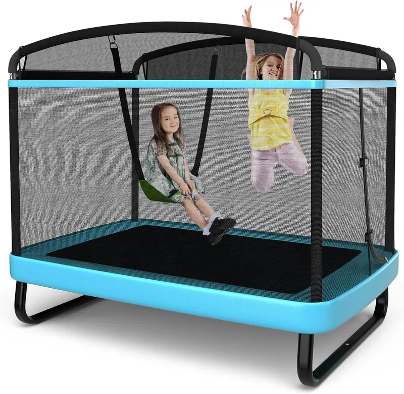 Goplus 6-Fuß-Kindertrampolin mit Schaukel, rechteckiges Freizeittrampolin mit Sicherheitsnetz nach ASTM-Standard