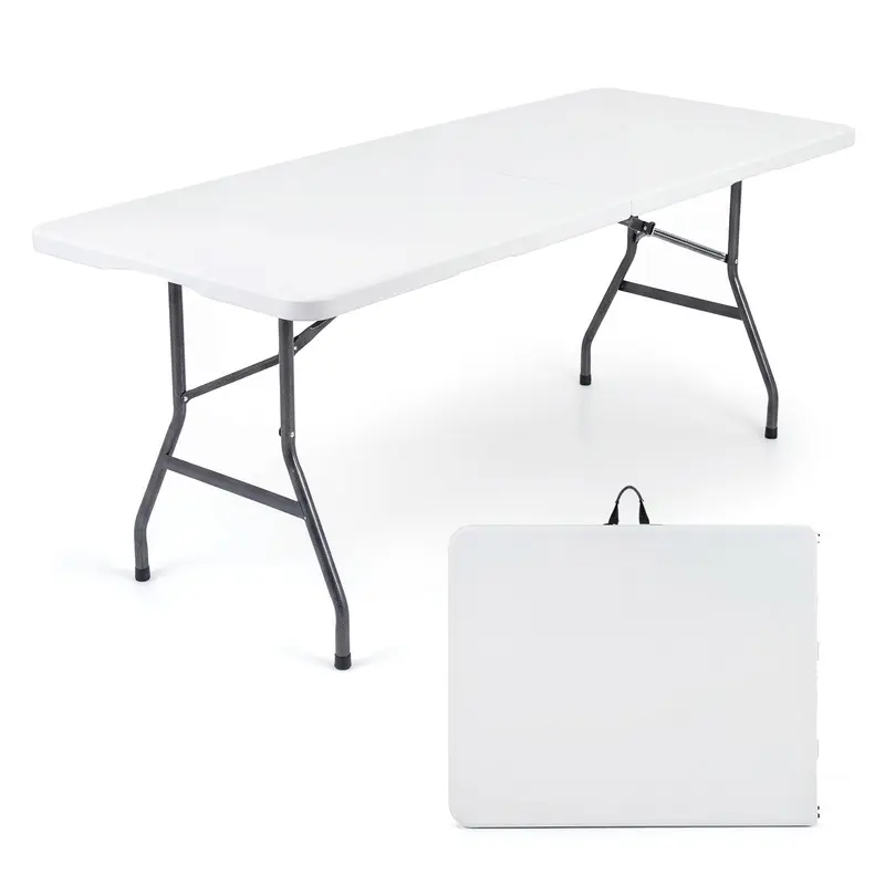 Goplus 6-Fuß-Klapp-Tisch aus Kunststoff | Campingtisch mit Halbklappfunktion und Tragegriff